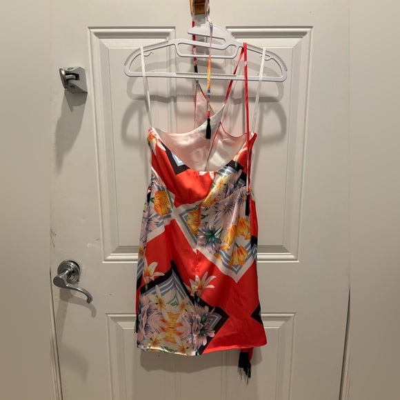 Song Of Style Waist Tie Tassels Floral Print Jemma Mini Dress Red Womens Size XS - Picture 3 of 5